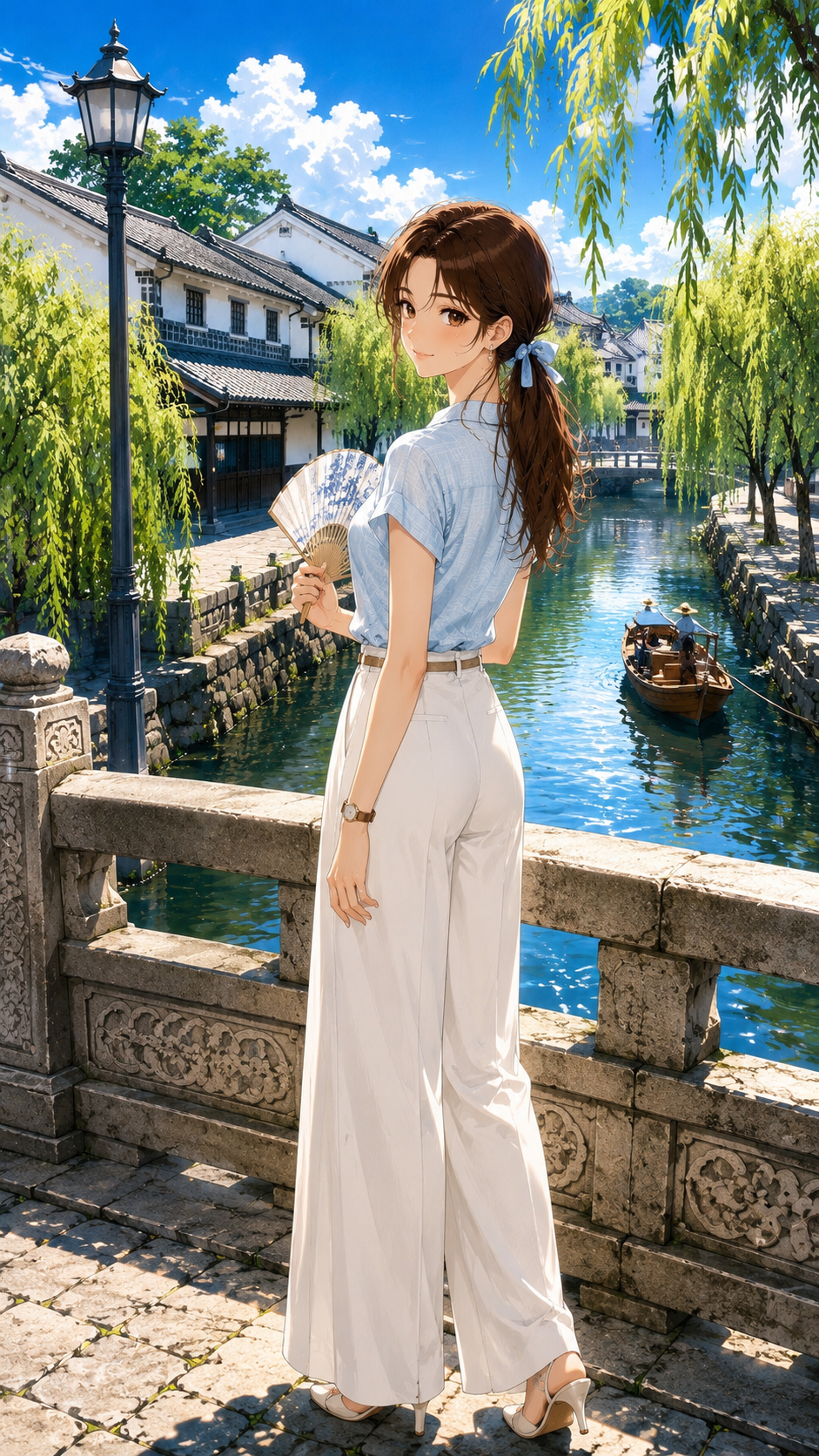 倉敷美観地区の歴史と絶景を楽しむ、上品な女性の姿