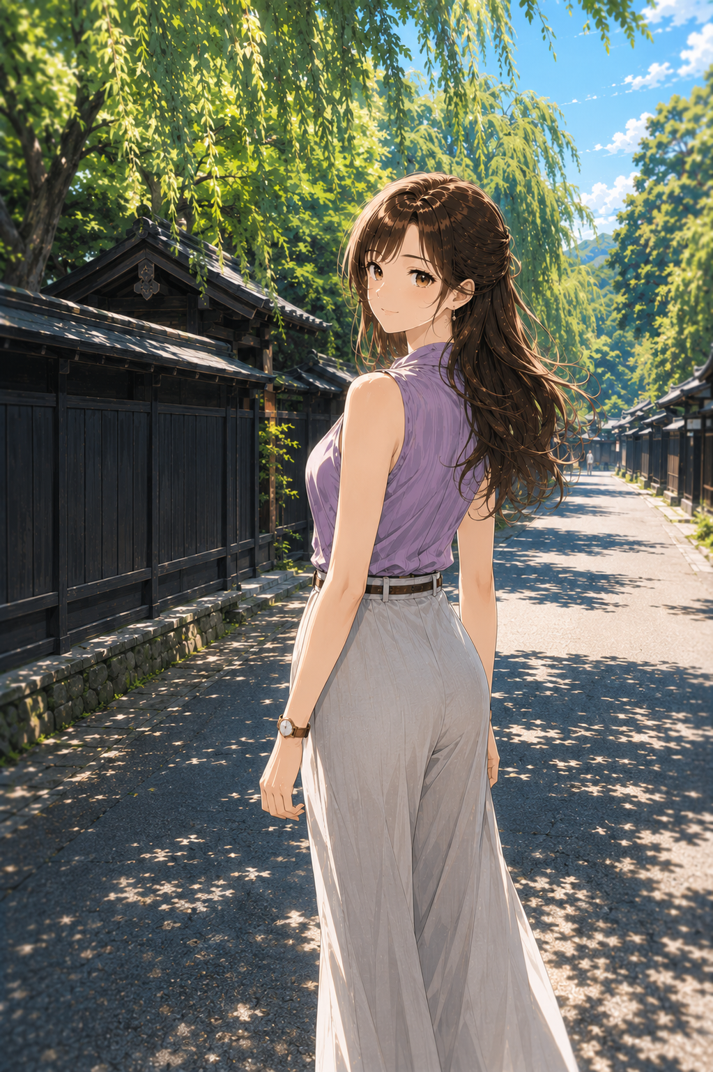 角館の絶景と歴史を楽しむ、上品な女性の姿