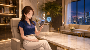 迷惑電話対策として知らない番号からの着信をスマートフォンで確認する女性