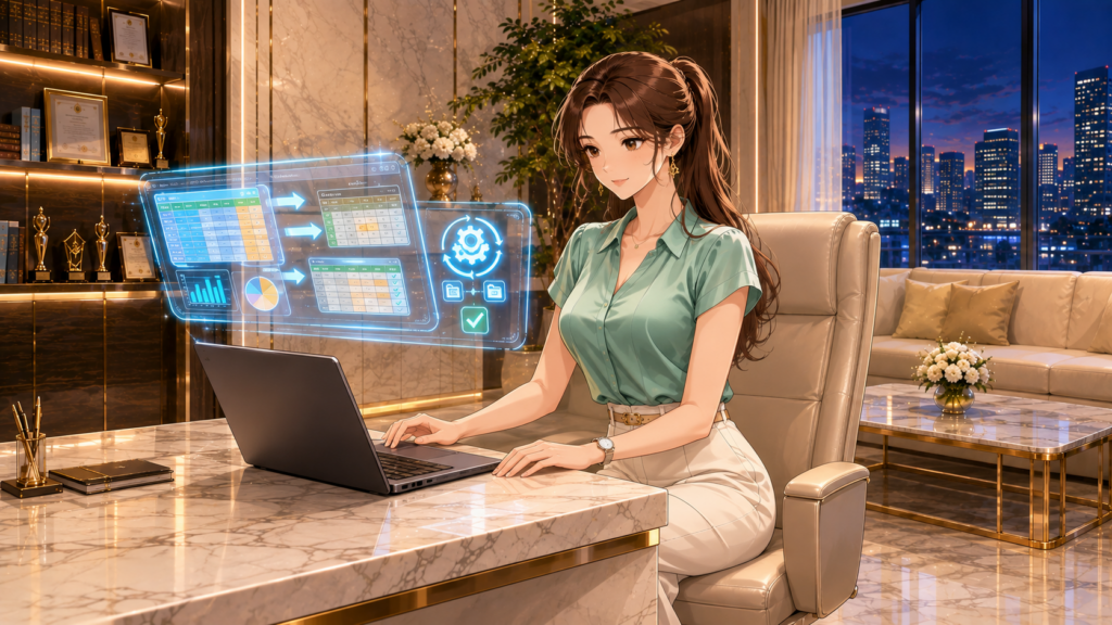 AI Excel自動化で表計算の繰り返し作業を効率化する女性経営者