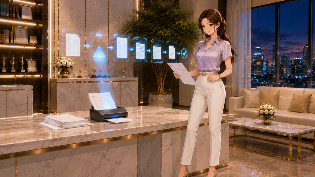 AI OCRで紙の請求書をデータ化しExcelへ活用する女性経営者