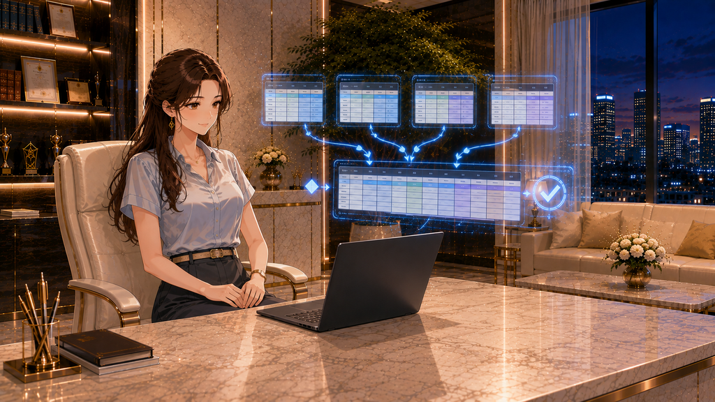 Power Queryで月別Excelデータを自動結合して集計する女性