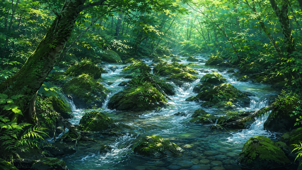 奥入瀬渓流の絶景を代表する阿修羅の流れと苔むした森