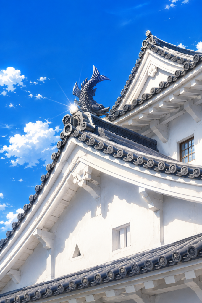 姫路城の歴史を感じる、真っ白な漆喰壁と瓦屋根の絶景クローズアップ