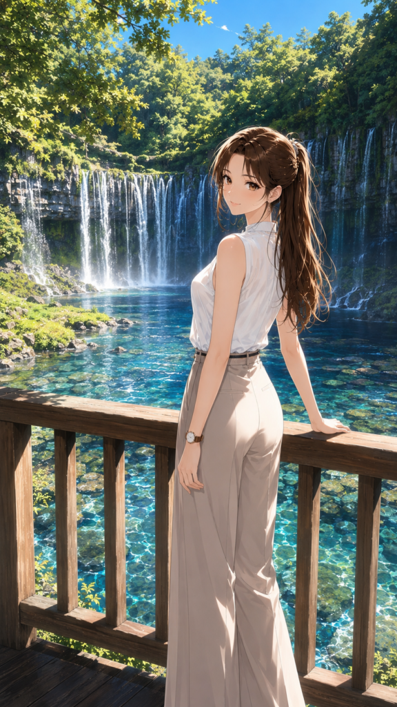 白糸の滝の歴史と絶景を楽しむ、上品な女性の姿