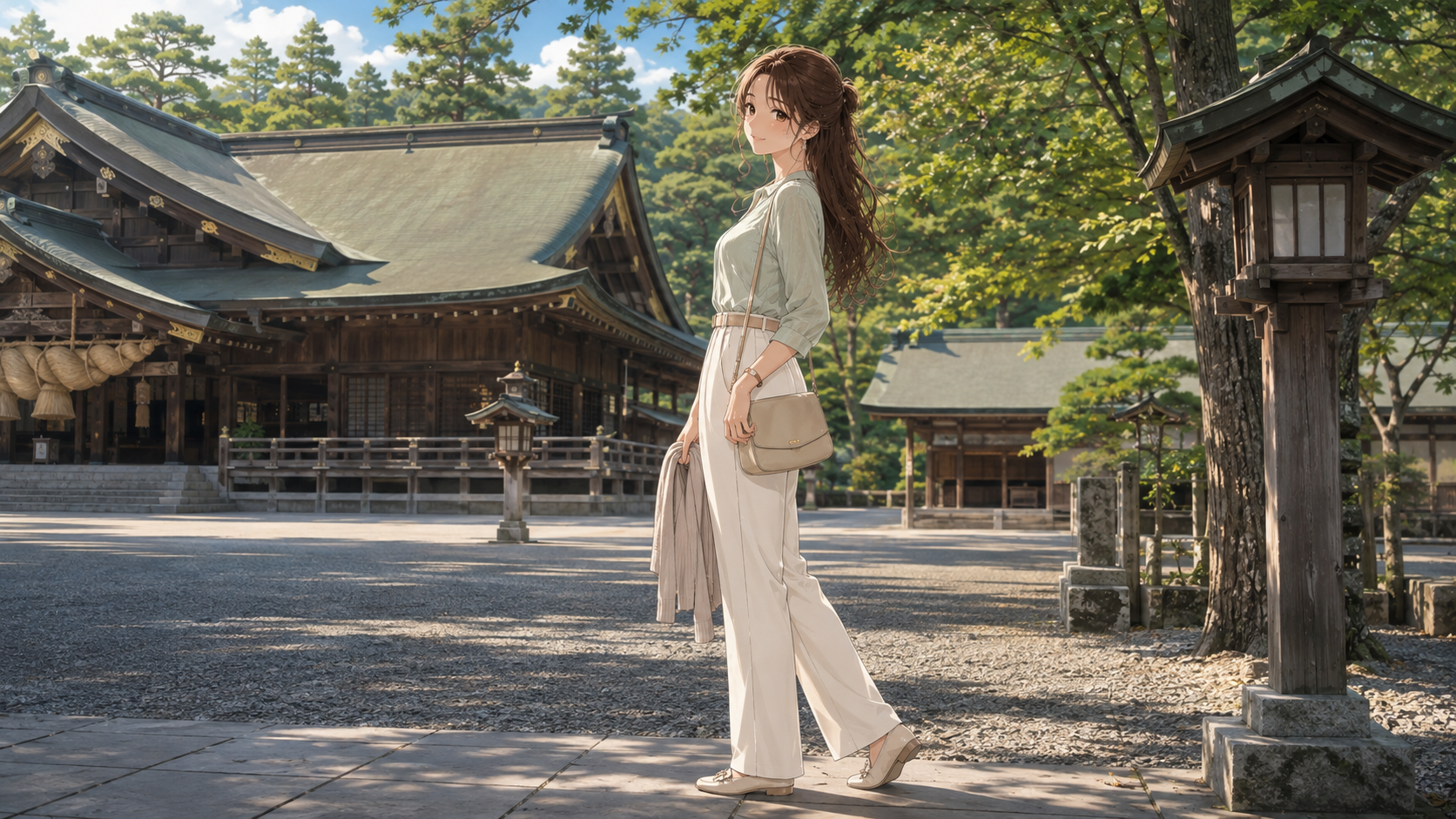 出雲大社の縁結びと神話を感じる境内を散策する上品な女性