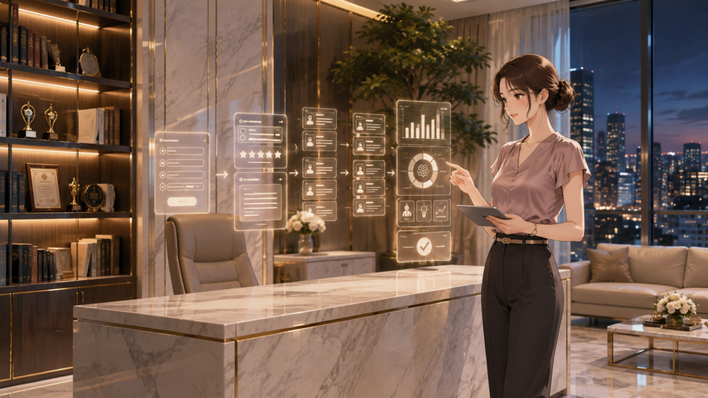 AIアンケート作成で質問フォームを作り回答結果を分析する女性経営者