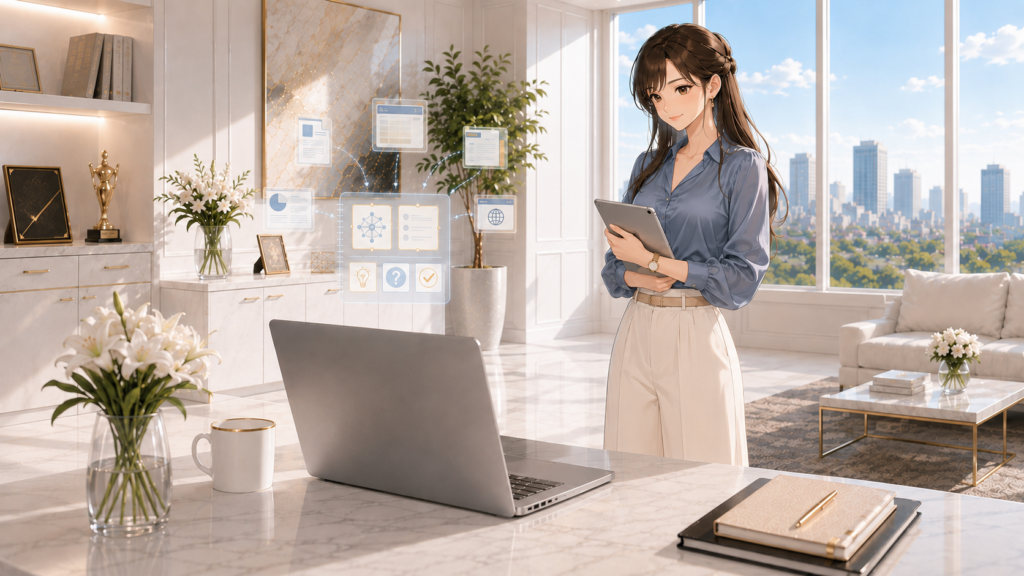 AI情報整理でWord・Excel・PDF・会議資料を1つのNotebookにまとめる女性経営者