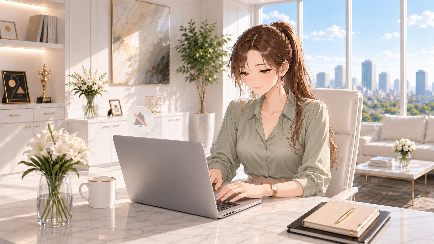 Chromeのサイト通知を見直すイメージで、ノートPCを操作するRuri