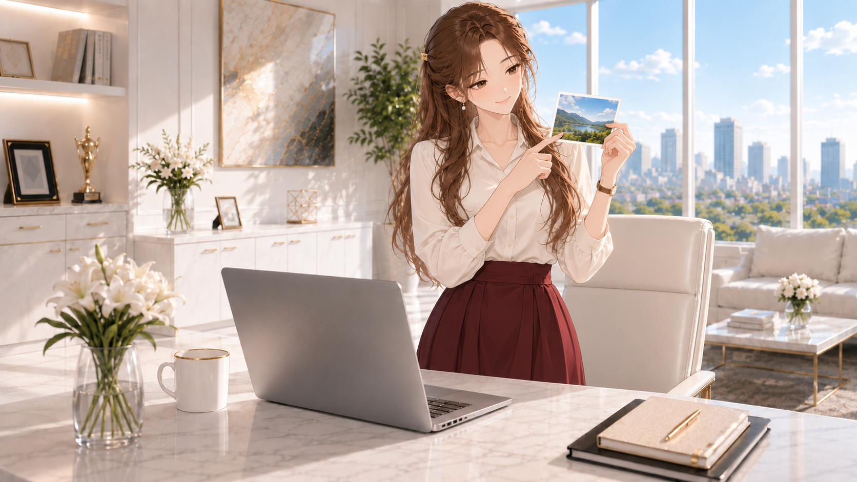 写真の位置情報とあわせて写り込みを確認するイメージで、風景写真を指さすRuri