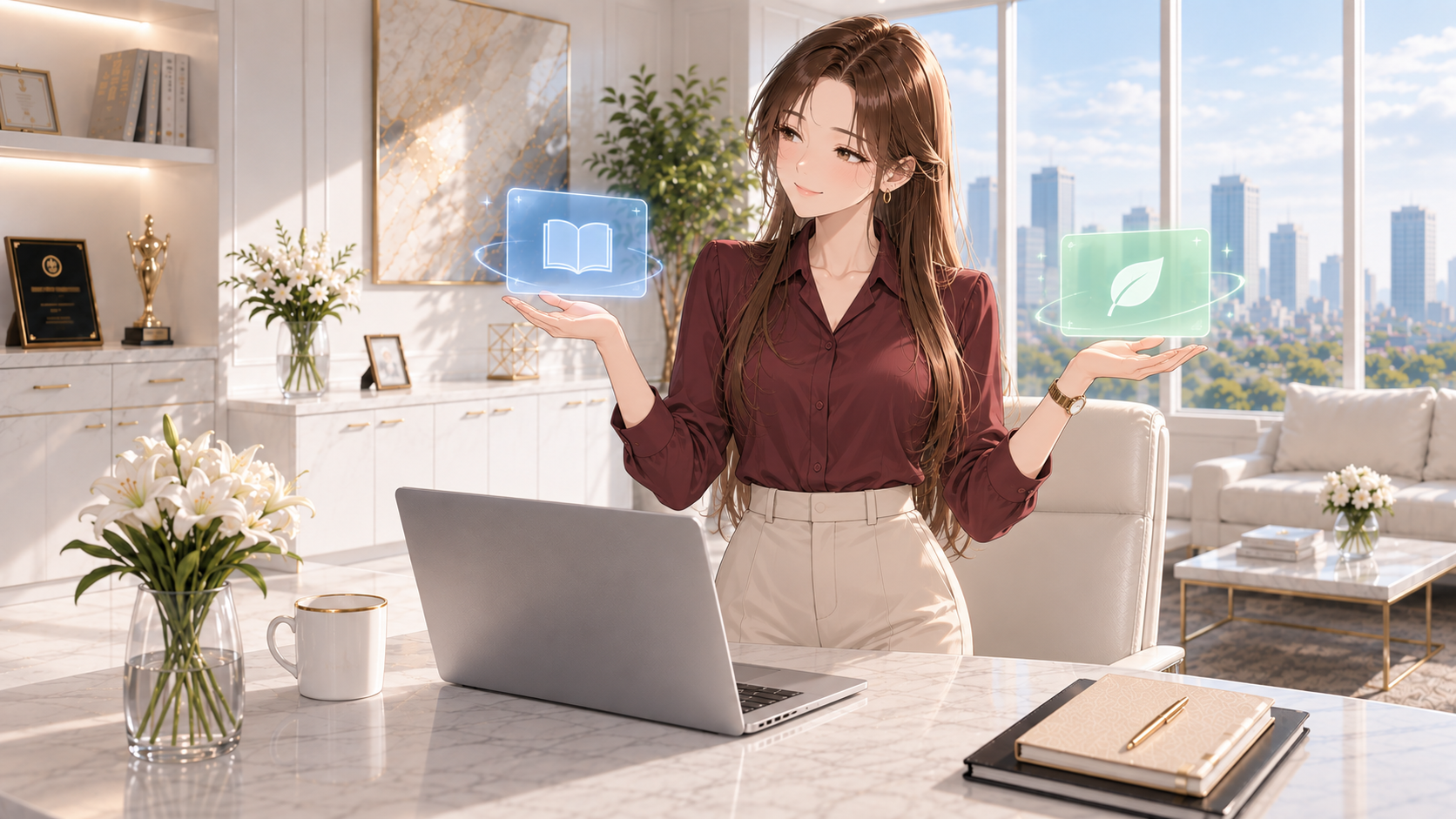Windows 11の仮想デスクトップの使い分けをイメージし、二つの作業領域を紹介するRuri