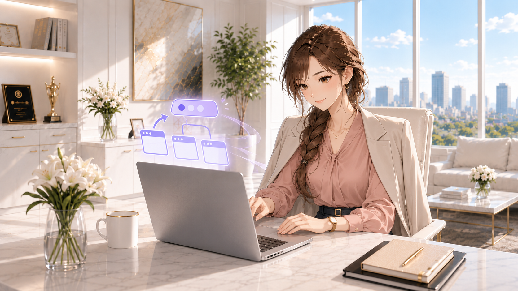 Chromeのタブグループを開き直すイメージとしてパソコンを操作するRuri