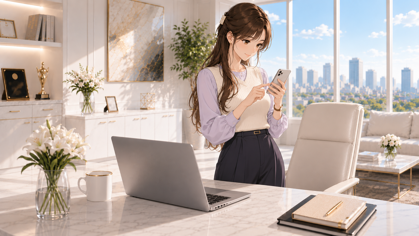 固定オフィスで立ち、AirDropの受信設定を確認するイメージのRuri