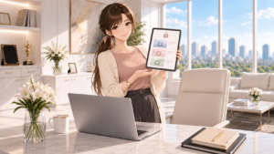 非公開の動画一覧をイメージしたタブレットを紹介するRuri